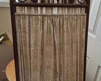 Vintage Wrought Iron Room Divider Screen with Floral Fabric
