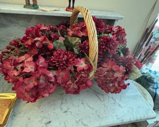 Artificial Floral Arrangement with Hydrangeas and Dahlias in Wicker Basket