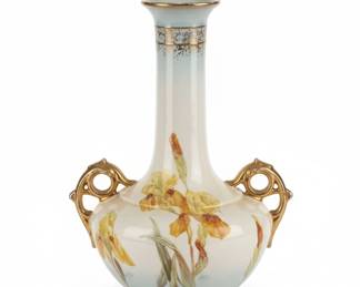 Robert Hanke Porcelain Vase with Gilt Handles and Floral Motif