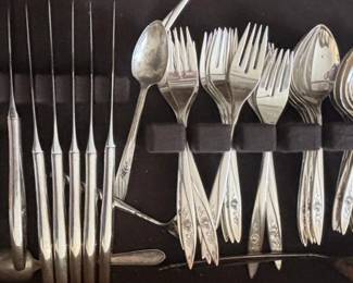 Wm. Rogers  Son Silverplate Flatware Set with Floral Engraving
