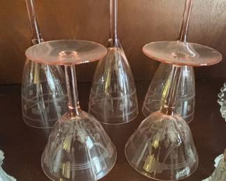 Pink Depression Glass Footed Cocktail Glasses