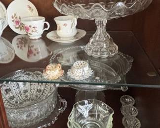 Assorted Vintage Pressed Glassware and Floral China Set
