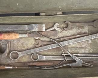 Vintage Metal Toolbox with Assorted Hand Tools