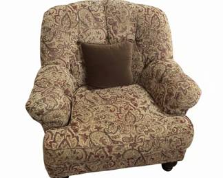 Paisley Upholstered Recliner Armchair with Throw Pillow