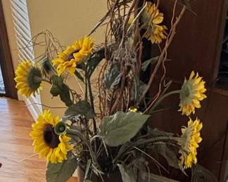 Artificial Sunflower and Wheat Centerpiece in Ceramic Vase