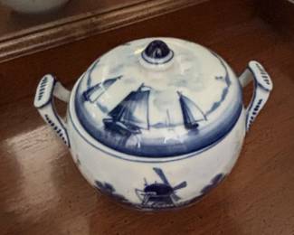 Delft Blue Ceramic Sugar Bowl with Lid