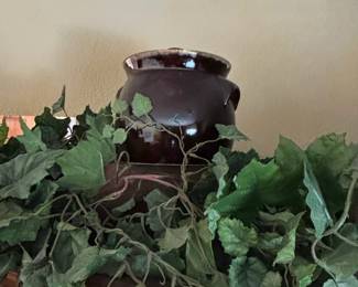 Decorative Ceramic Urn and Brown Drip Glaze Bean Pot second image