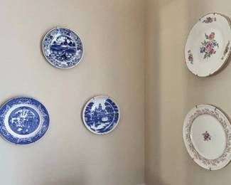 Collection of Four Decorative Plates Two Blue and White Transferware, Two Floral
