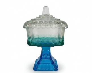 Vintage L.E. Smith Moon and Stars Blue Candy Dish with Lid