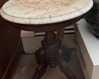 Antique Victorian Walnut Marble Top Parlor Table