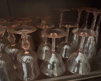 Pink Depression Glass Water Goblets  Etched Floral Pattern