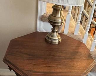 Antique Octagonal Pedestal Table with Lamp