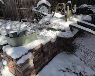 Assorted Garden Cages and bricks