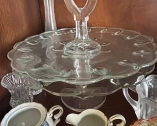 Glass Footed Cake Stand with Scalloped Edge and Heart Handle
