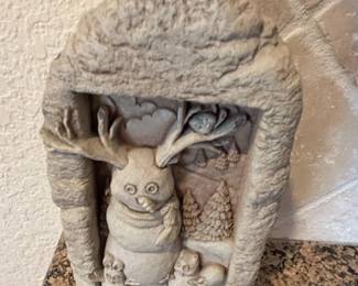 Whimsical Stone Garden Statue  Owl with Snowmen