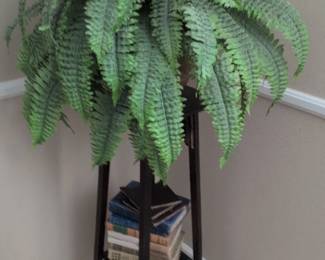 Nearly Natural Artificial Boston Fern Plant in Wooden Stand with Books