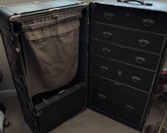 Antique Wardrobe Steamer Trunk with Drawers