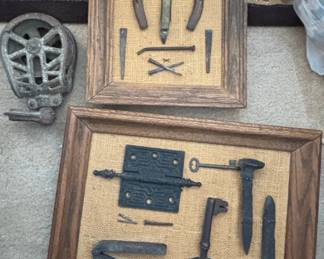 Framed Antique Blacksmith and Carpenter Hardware Assemblages