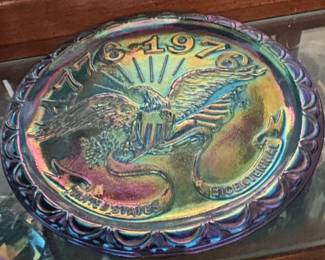 Carnival Glass Bowl with Bronzed Baby Shoes fourth image