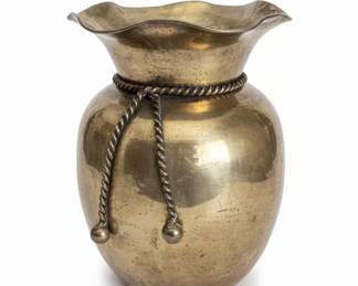 Vintage Brass Spittoon Vase with Rope Detail