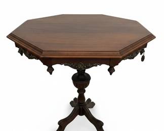 Antique Octagonal Pedestal Table with Lamp second image