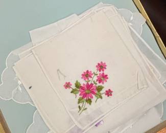 Embroidered Linen Handkerchiefs with Floral Motif