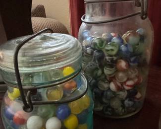 Vintage Ball Ideal Quart Jar with Assorted Marbles