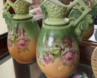 Pair of Royal Bonn Ceramic Pitchers with Floral Motif