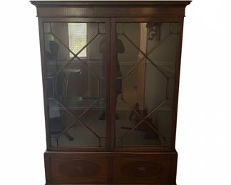 Antique Mahogany Chippendale Style China Cabinet with Glassware and Plates fourth image