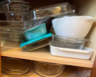 Vintage Pyrex Snowflake Blue Casserole Dish and Mixing Bowls Set