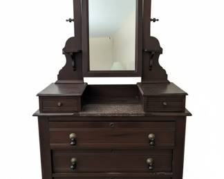 Victorian Eastlake Walnut Dresser with Mirror