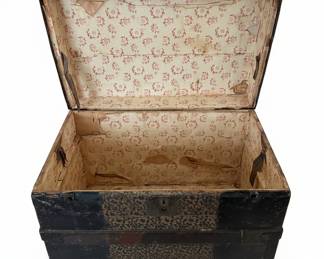 Antique Embossed Tin Steamer Trunk with Floral Motif second image