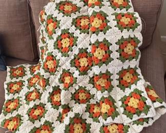Vintage Floral Granny Square Crochet Afghan