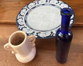 Dedham Pottery Blue and White Plate with Floral Border