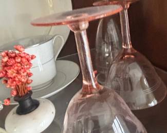 Pink Depression Glass Footed Cocktail Glasses second image