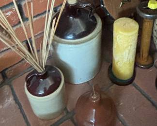 Vintage Stoneware Crock and Jug Set  TwoTone Glaze