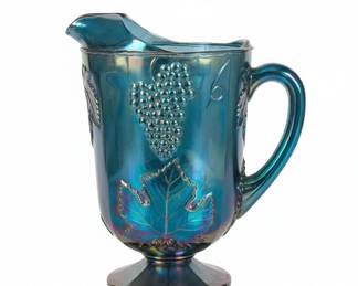 Indiana Glass Blue Harvest Grape Carnival Glass Pitcher