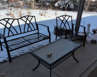 Wrought Iron Patio Set with Glass Top Coffee Table