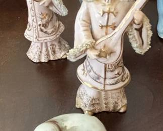 Figurines of Asian Women, Cow Planter, and Cat Dish second image