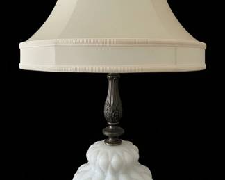 Vintage Milk Glass Gone with the Wind Style Lamp with Embossed Shade third image