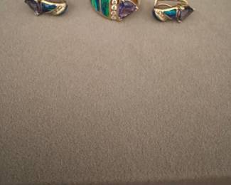 Opal and tanzanite ring and earring set