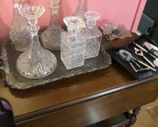 Crystal Decanters and bar cart