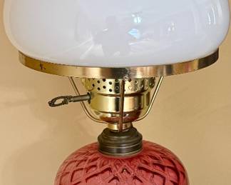 Electrified GWTW Lamp with Cranberry Glass and Milk Glass