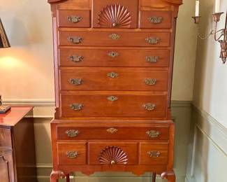 19th century Queen Anne bonnet top highboy chest