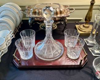 Wedgwood bourbon crystal decanter and glasses set