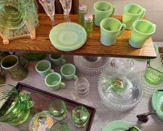 Green uranium glass and vintage glass 