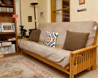 Exquisite Blonde solid wood queen futon (mission style) with 2 brown pillows:  $400.00