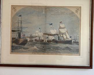 Antique Nautical Hand Colored Engraving