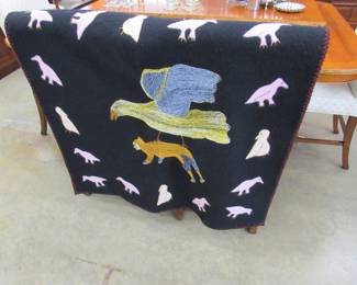 Inuit artist applique and embroidered wall hanging / blanket