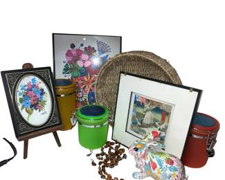 Colorful Boho Lot Containers Bunny Flower Power Art